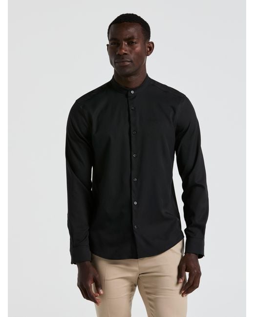 Perry Ellis Men's Black Untucked Total Stretch Slim Fit Banded Collar Shirt