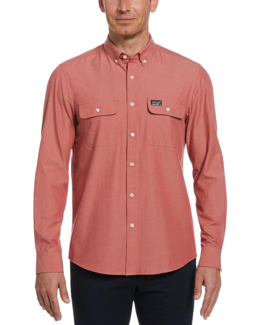 Perry Ellis Blue Cotton Washed Oxford Shirt for men
