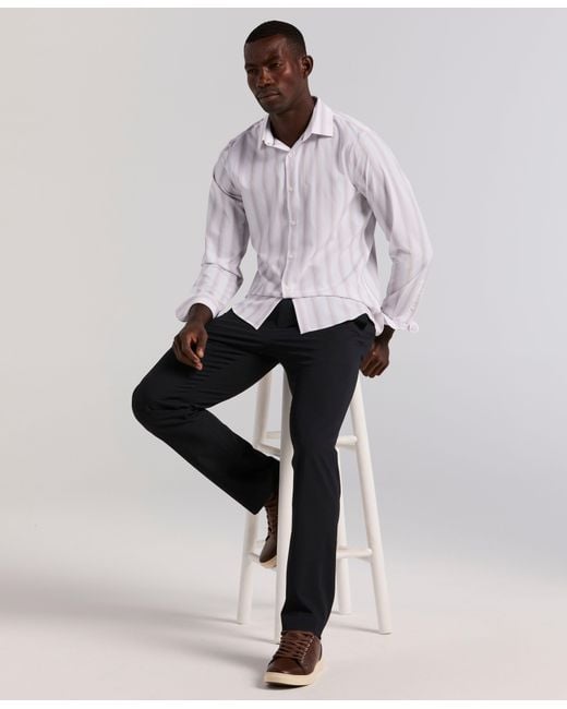 Perry Ellis White Ombre Stripe Long Sleeve Slim Fit Shirt for men