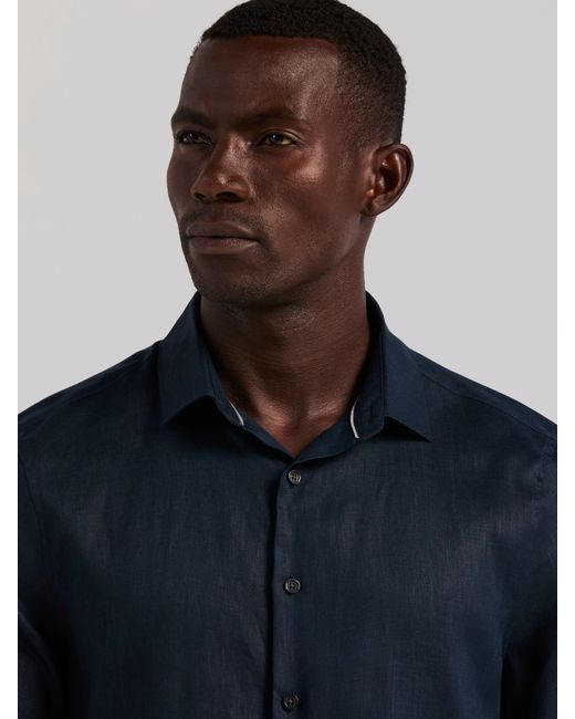 Perry Ellis Blue Linen Short Sleeve Shirt for men