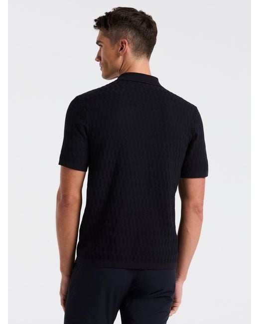 Perry Ellis Black Geometric Pattern Zip Sweater Polo for men