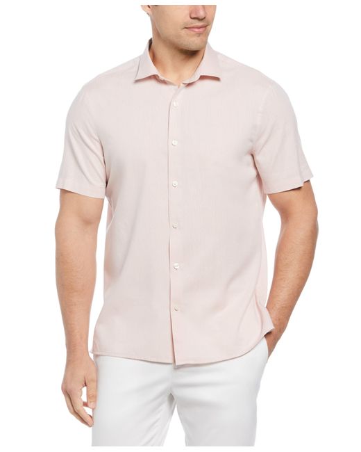 Perry Ellis White Short Sleeve Dobby Shirt for men