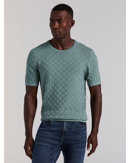 Perry Ellis Gray Square Pattern Crew Neck Sweater T-Shirt for men