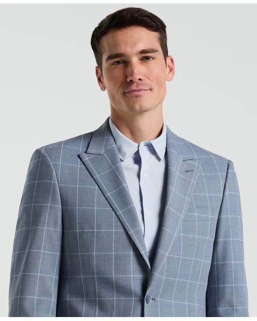Perry Ellis Blue Slim Fit Windowpane Pattern Suit Jacket for men