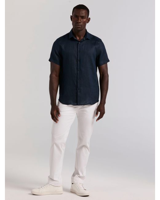 Perry Ellis Blue Linen Short Sleeve Shirt for men