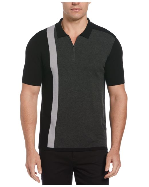 Perry Ellis Black Big And Tall Tech Knit Color Block Zip Polo for men