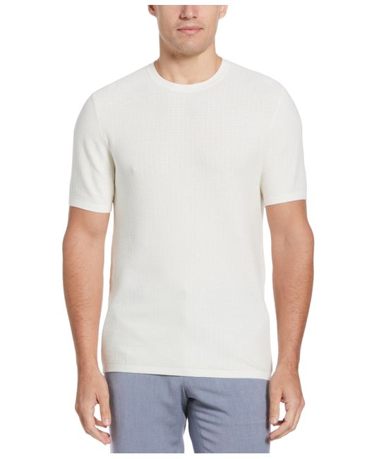 Perry Ellis White Tech Knit Vertical Ribbed Sweater T-Shirt for men