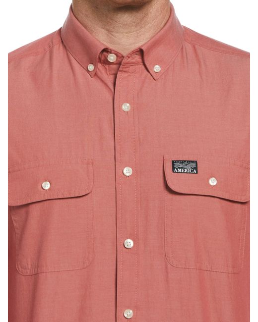Perry Ellis Blue Cotton Washed Oxford Shirt for men