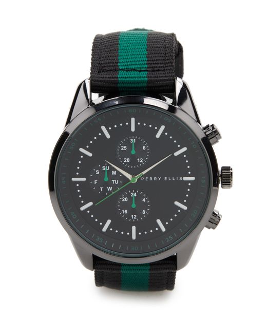 Perry Ellis Gray Chronograph Green Fabric Strap Watch for men