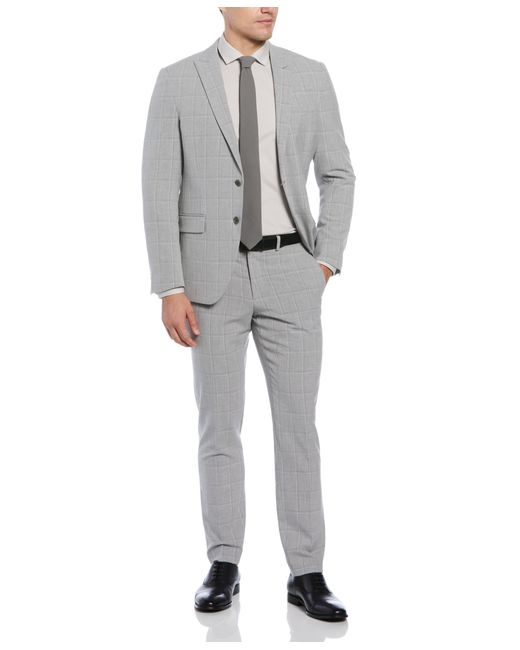 Perry Ellis Gray Slim Fit Charcoal Windowpane Suit for men