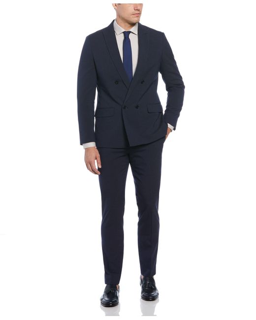 Perry Ellis Blue Slim Fit Double Breasted Navy Pinstripe Suit for men