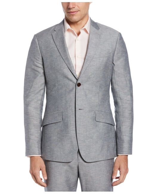 Perry Ellis Gray Slim Fit Linen Blend Textured Suit Jacket for men