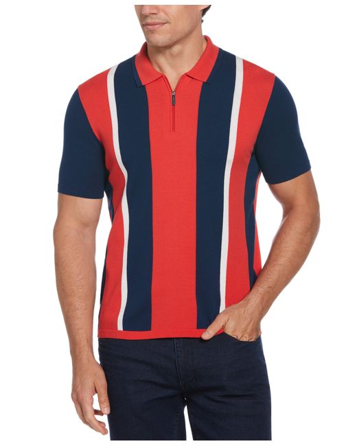 Perry Ellis Red Rib Collar Multi Stripe Polo Shirt for men