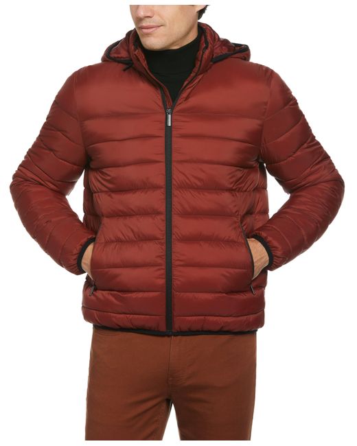Perry Ellis Red Lightweight Hooded Puffer Jacket for men