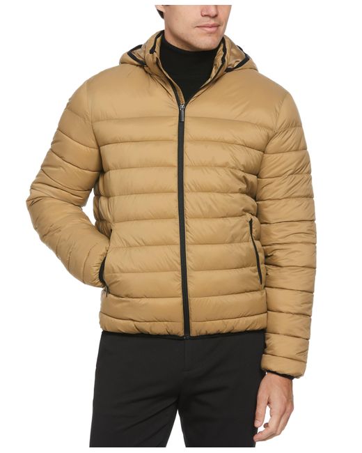 Perry Ellis Natural Lightweight Hooded Puffer Jacket for men
