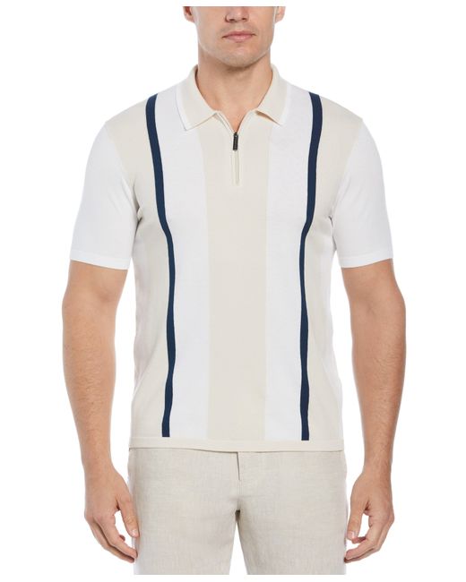 Perry Ellis White 'Rib Collar Multi Stripe Polo Shirt for men