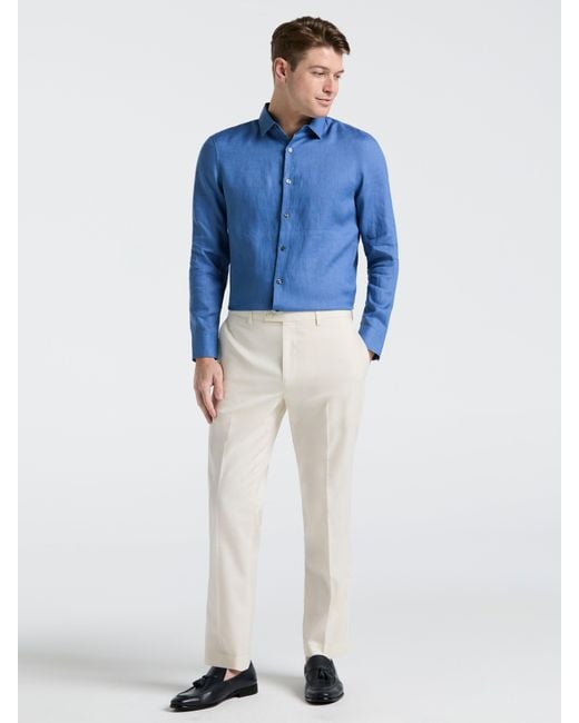 Perry Ellis Blue Linen Long Sleeve Shirt for men