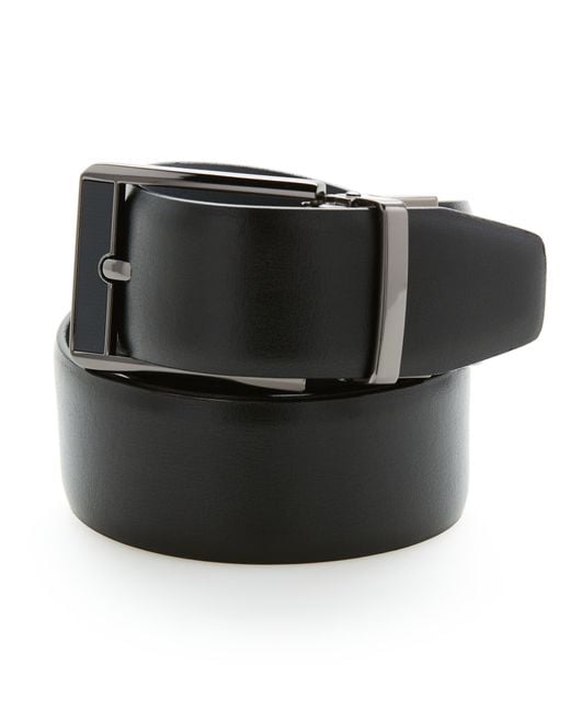 Perry Ellis Black Carbon Leather Reversible Belt for men