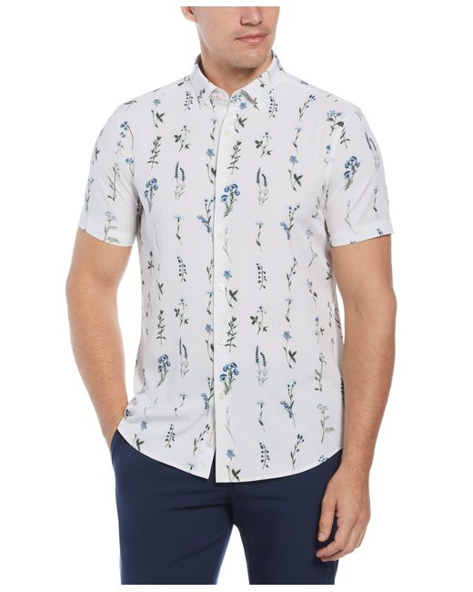 Perry Ellis White Untucked Total Stretch Slim Fit Floral Print Shirt for men