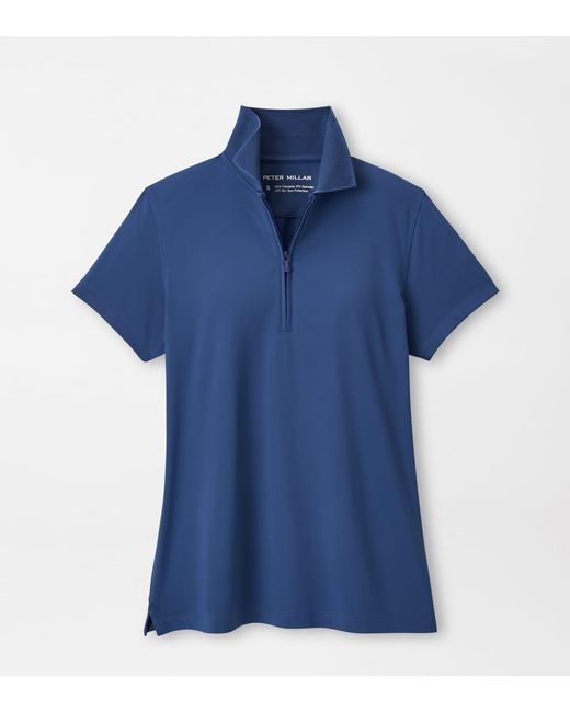 Peter Millar Blue Keswick Zip Neck Short Sleeve Polo