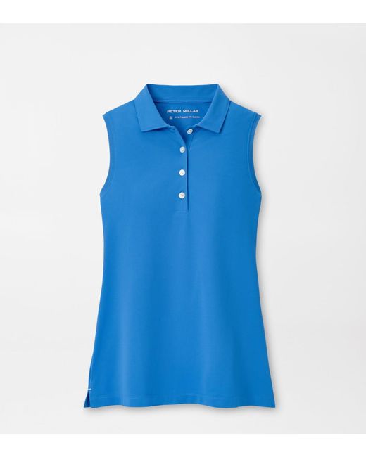 Peter Millar Blue Banded Sport Mesh Sleeveless Button Polo