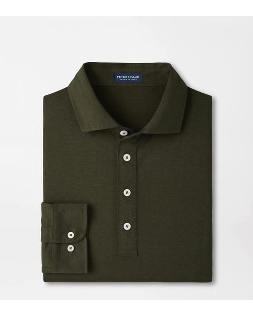 Peter Millar Green Ashby Silk Cotton Long-Sleeve Polo for men