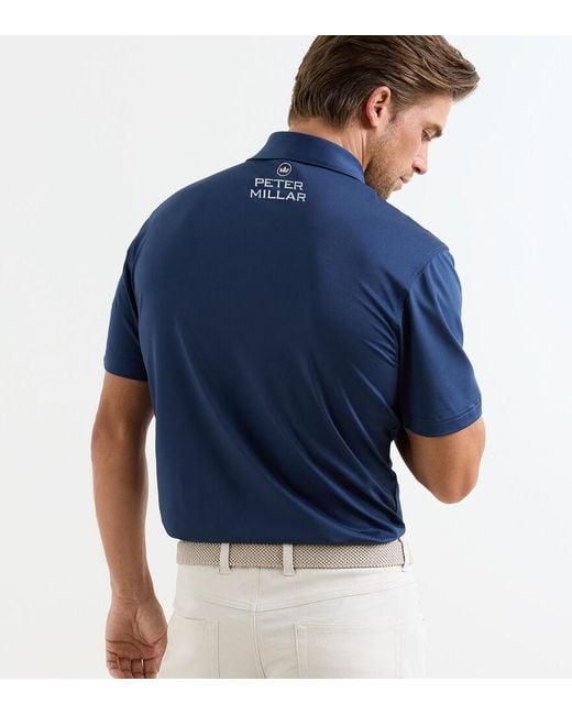 Peter Millar Blue Tour Logo Solid Performance Jersey Polo for men