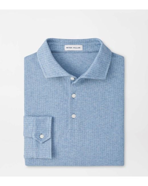 Peter Millar Blue Herringbone Long-Sleeve Polo for men