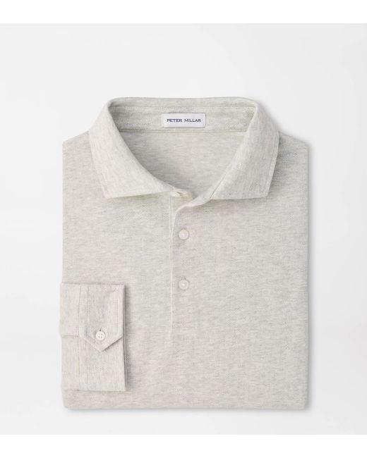 Peter Millar White Herringbone Long-Sleeve Polo for men