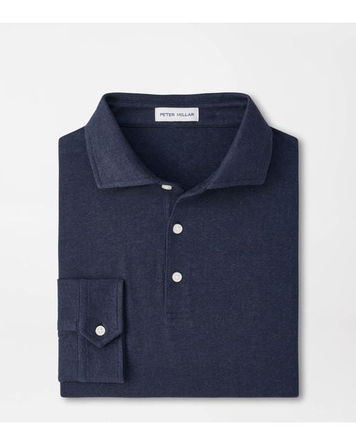 Peter Millar Blue Herringbone Long-Sleeve Polo for men