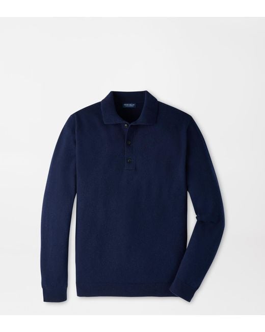 Peter Millar Blue Artisan Crafted Cashmere Polo Jumper for men