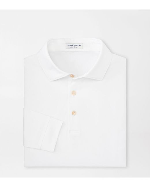 Peter Millar White Solid Stretch Jersey Long Sleeve Polo for men