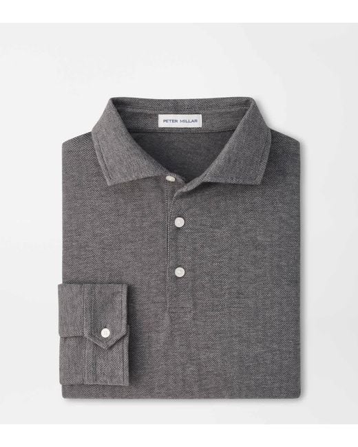 Peter Millar Gray Herringbone Long-Sleeve Polo for men