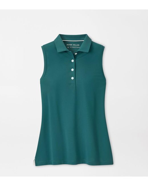 Peter Millar Green Banded Sport Mesh Sleeveless Button Polo