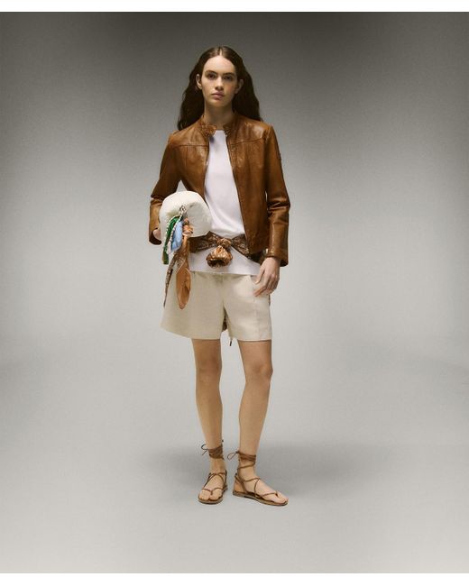 Peuterey Natural Bikerjacke aus Leder mit Used-Effekt