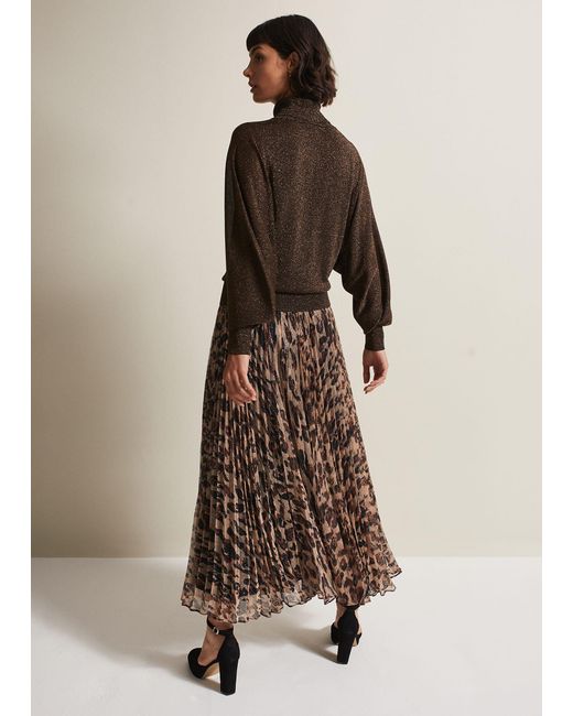 Phase Eight Natural Lesia Leopard Pleated Maxi Skirt