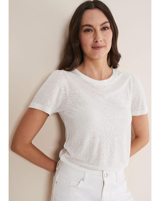 Phase Eight White Kinsley Pointelle Jersey Tee