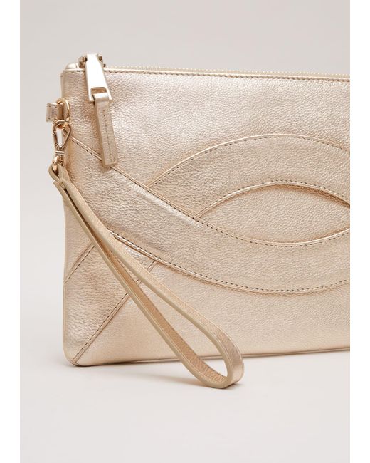 Phase Eight Natural 's Leather Crossover Detail Clutch Bag