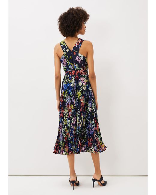Phase Eight Blue Fenella Pleated Floral Dress