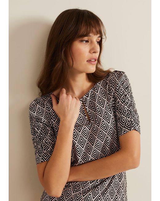 Phase Eight Gray Evelyn Geo Print Top