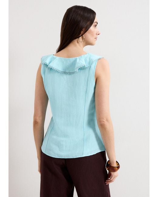 Phase Eight Blue Rhona Ruffle Linen Blouse
