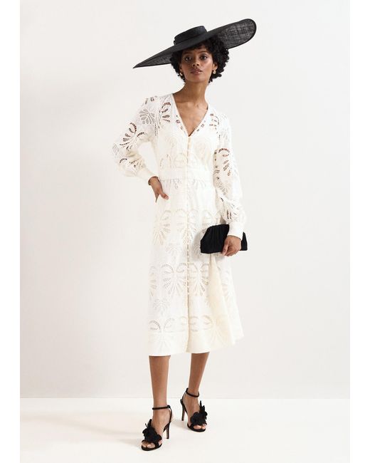 Phase Eight Natural Inara Lace Midi Dress