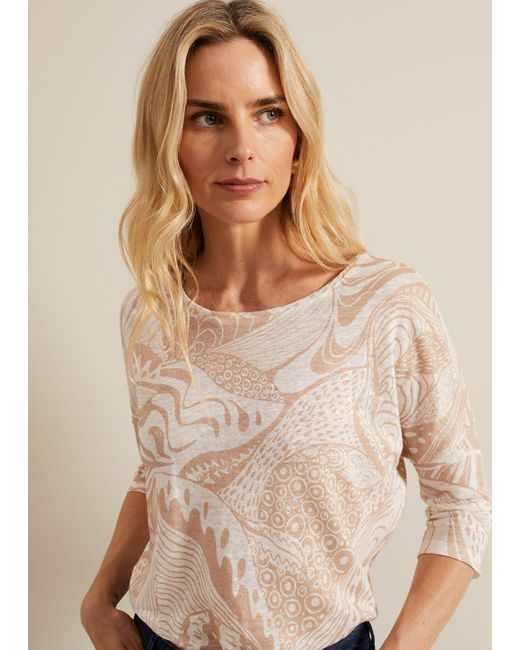 Phase Eight Natural 's Nori Printed Linen Top