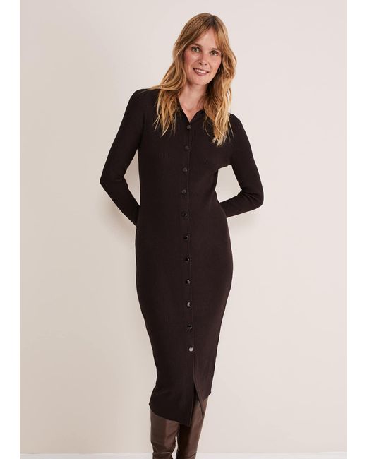 Phase Eight Black Rosa Ribbed Button Through Dress