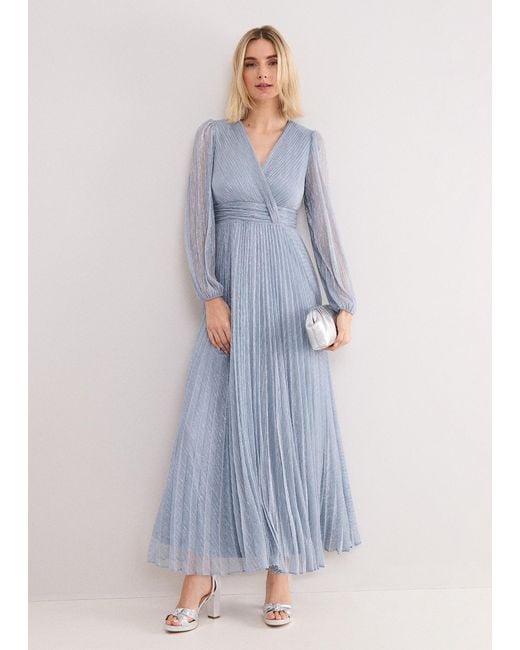 Phase Eight Blue Petite Harper Plisse Maxi Dress