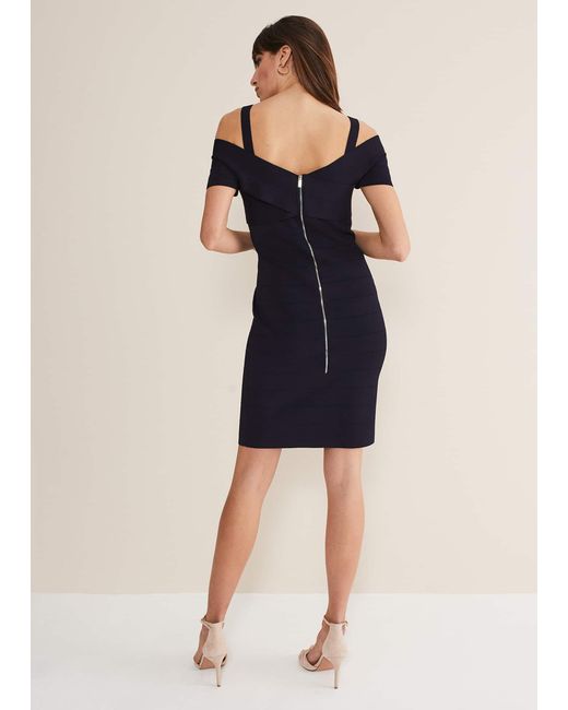 Phase Eight Blue Zella Knitted Bandage Dress