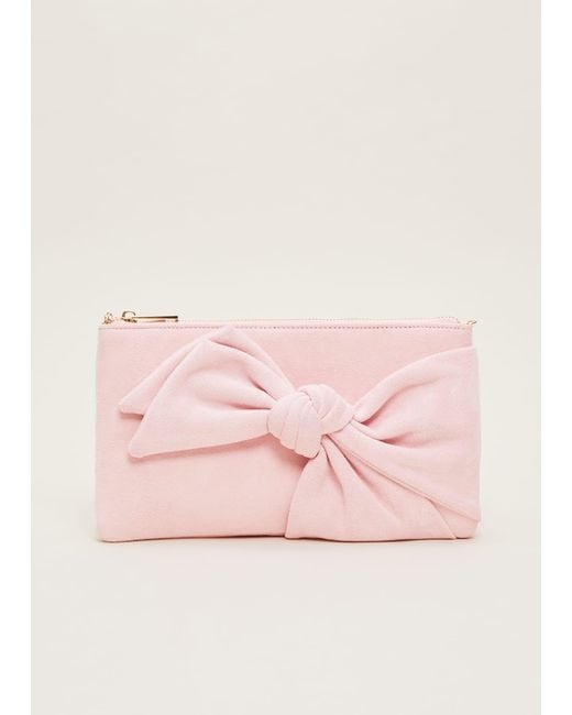 Phase Eight 's Pink Suede Bow Clutch Bag