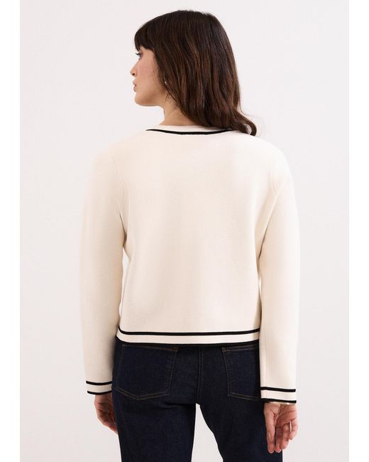Phase Eight White Lola Tipped Knitted Jacket