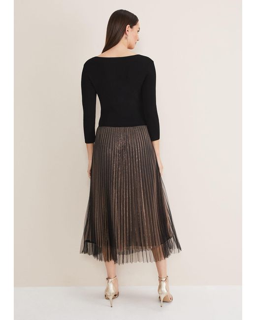 Phase Eight Metallic Rayen Pleated Mesh Skirt Dress