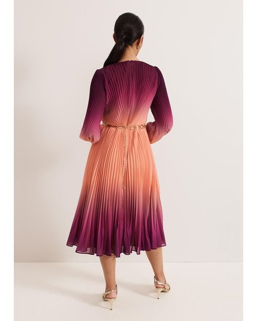 Phase Eight Red Petite Mira Ombre Button Detail Pleat Dress